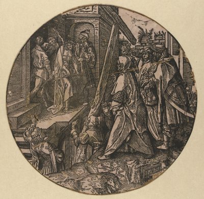 Pilatus viser Kristus til folket (Ecce Homo) The Round Passion (serietittel) av Jacob Cornelisz van Oostsanen