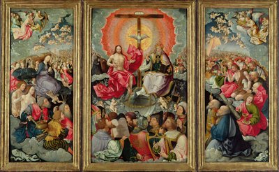 Triptych with Adoration of the Trinity, 1523 (se 242038, 242039, 242040) av Jacob Cornelisz van Oostsanen