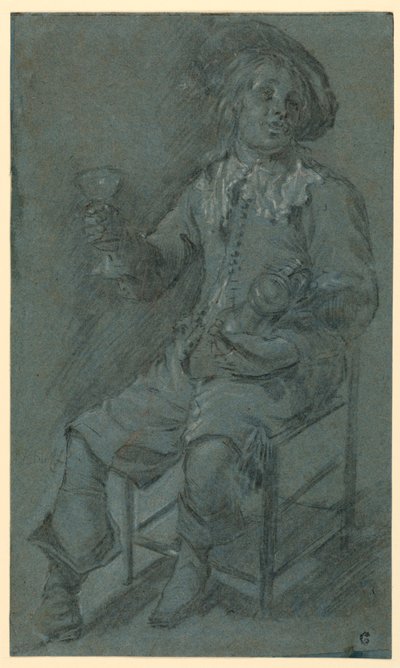 Tegning, sittende kavaler med vinglass, 1650–60 av Jacob Duck