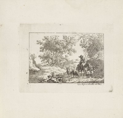 Gjeter til hest med flokk av Jacob Elias van Varelen