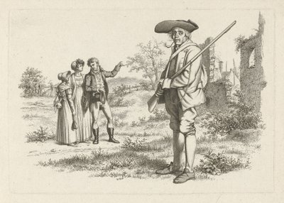 Jeger og selskap ved en ruin Studietrykk / Etudes gravées (serietittel) av Jacob Ernst Marcus