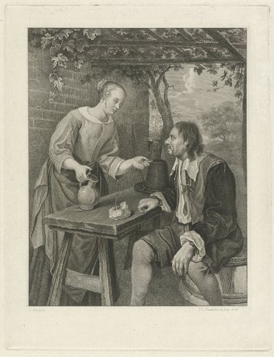 Ung kvinne tilbyr en mann et glass vin av Jacob Ernst Marcus