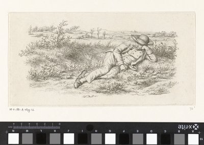 Tilbakelent mann i et landskap Studietrykk / Etudes gravées (serietittel) av Jacob Ernst Marcus