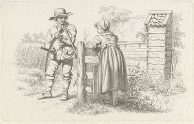 Klipper snakker med en jente Studietrykk / Etudes gravées (serietittel) av Jacob Ernst Marcus