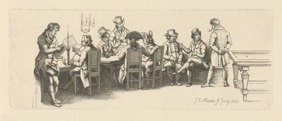 Menn i et kaffehus med et biljardrom, 1814 av Jacob Ernst Marcus