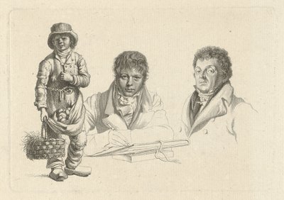 Portretter av JP Visser Bender og P.Pz. Frisører ved siden av en gutt av Jacob Ernst Marcus