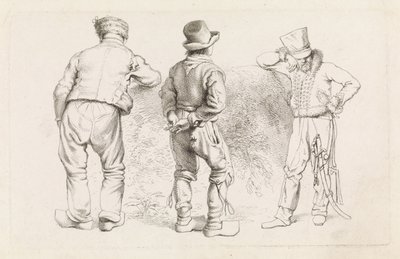 Studieark med tre stående figurer Etudes gravées (serietittel) av Jacob Ernst Marcus