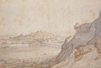 En utsikt over Rye fra Point Hill (brunt blekk og grå vask) av Jacob Esselens