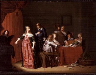 Fest i et interiør av Jacob F. van der (follower of) Merck