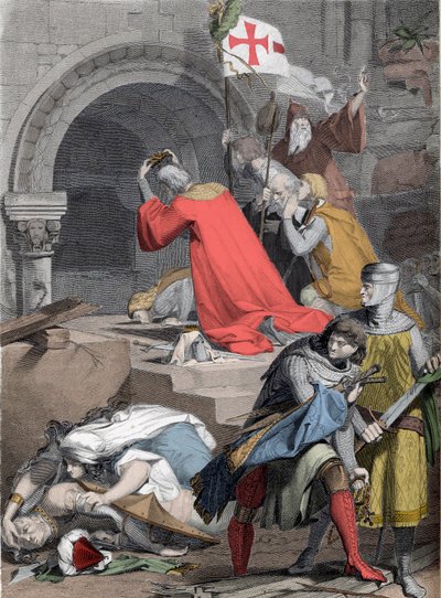 Godefroy de Bouillon (1058-1100) ved Saint-Sepulcre, i 1099 - Godfrey av Bouillon ved Den hellige grav av Deininger - av Jacob Friedrich Deininger