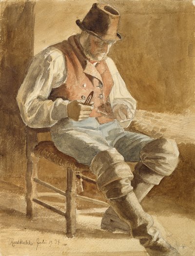 Fisherman Mending a Net, 1834 (blyant og wc på papir) av Jacob Gensler