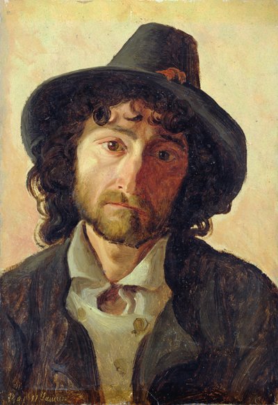 Head of a Man, 1841 (olje på papir lagt ned om bord) av Jacob Gensler