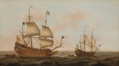 Et krigsskip bygget for Frankrike og en nederlandsk yacht under seil av Jacob Gerritz Loef