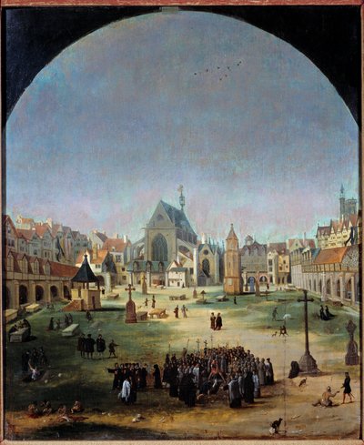 kirkegården til de uskyldige og dens massegrav under Francois I. Maleri av Jakob Grimer (1526-c. 1589) av Jacob Grimmer