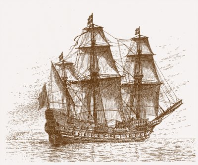 Det svenske flaggskipet Mars Makalös før slaget ved Gotland-Öland, 30.–31. mai 1564, ca. 1908 av Jacob Hagg