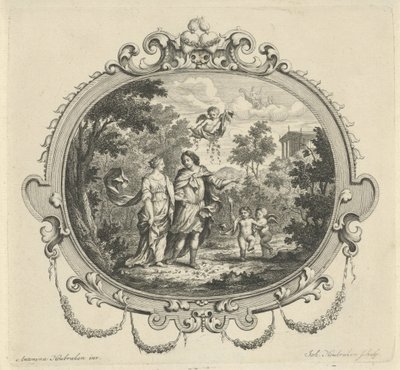 Vandrende par akkompagnert av putti av Jacob Houbraken