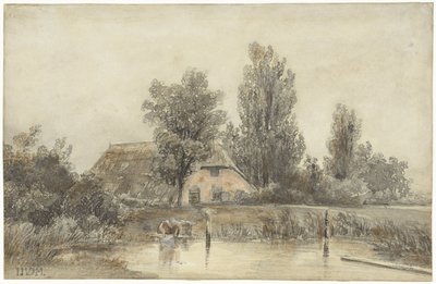 Gård og en voksende kvinne av Jacob Jan van der Maaten