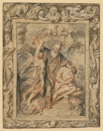 Isaks ofring (1 Mos. 22,1-12) i en figurativ bord av Jacob Jordaens