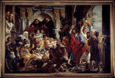 Jesus Chasing Merchants from the Temple Maleri av Jacob Jordaens (1593-1678) 1600-tallets søn. 2,88 x 4,36 m. . av Jacob Jordaens