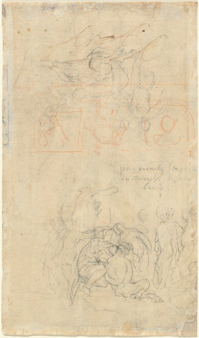 Ark med studier med Drunken Pan and Nymphs [verso] av Jacob Jordaens