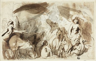 Studie for Sine Bacchus og Cerere Friget Venus (recto); Familie til Darius før Alexander (verso) av Jacob Jordaens