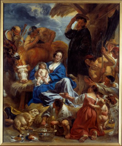 Hyrdenes tilbedelse Maleri av Jacob Jordaens (1593-1678) (ec.flam.) 1616-1620 Søn. 1,95x1,22 m Lyon, Musee des Beaux Arts av Jacob Jordaens