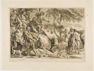 Mesteren trekker kua ut av grøfta etter halen av Jacob Jordaens