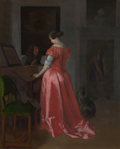 En kvinne som står ved et cembalo, ca 1675 av Jacob Lucasz. Ochtervelt
