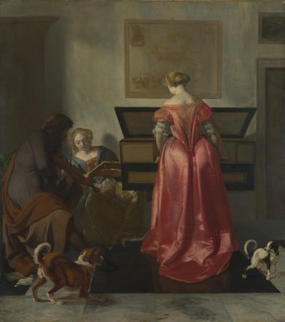 To kvinner og en mann som lager musikk, ca 1675 av Jacob Lucasz. Ochtervelt