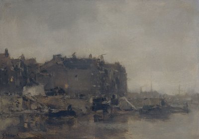 Hus på Prins Hendrikkade, Amsterdam, på en tåkete dag av Jacob Maris