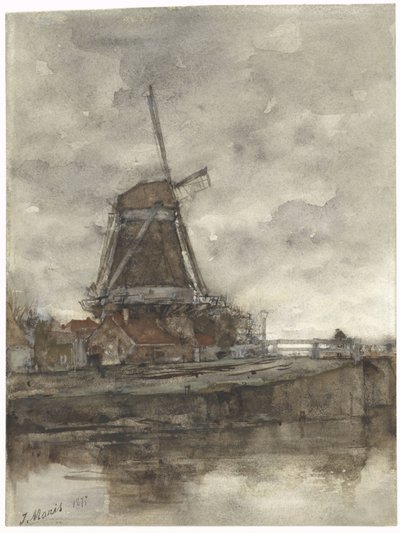 Vindmølle og broen ved Noord-West-Buitensingel i Haag av Jacob Maris