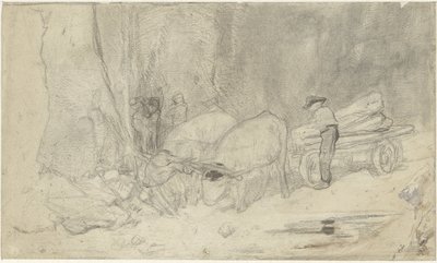 Oksevogn på fjellvei av Jacob Maris