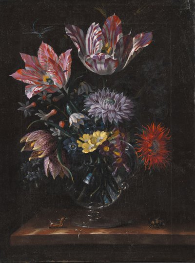 En glassvase med blomster av Jacob Marrel