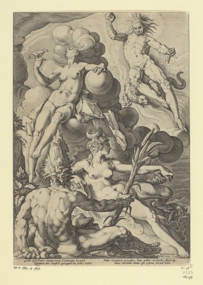 De fire elementene Mytologiske og allegoriske representasjoner (serietittel) av Jacob Matham (attributed to)