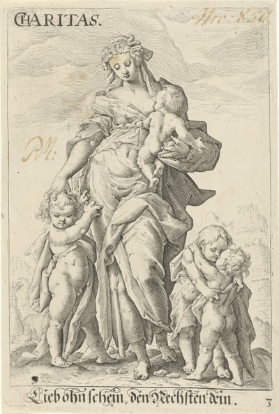 Kjærlighet (veldedighet) veldedighet (tittel på objekt) av Jacob Matham (attributed to)