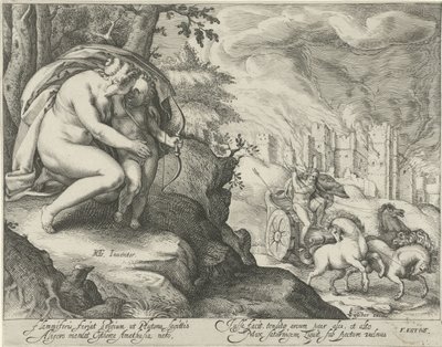 Venus oppfordrer Amor til å skyte en pil mot Pluto av Jacob Matham (attributed to)