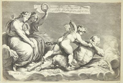 Cupid beseirer Pan av Jacob Matham