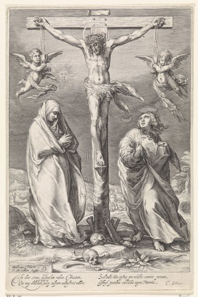 Kristus på korset, med Johannes og Maria av Jacob Matham