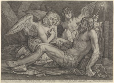 Kristus i graven, med to engler av Jacob Matham