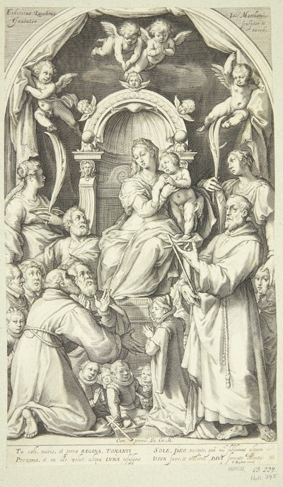 Maria og barnet med beskyttere og helgener (Saint Lucia, Katarina av Alexandria, Frans av Assisi og medlemmer av Zuccaro-familien) av Jacob Matham