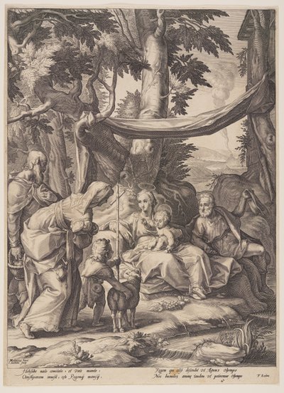 Den hellige familie med de hellige Elizabeth, Sakarias og Johannes av Jacob Matham