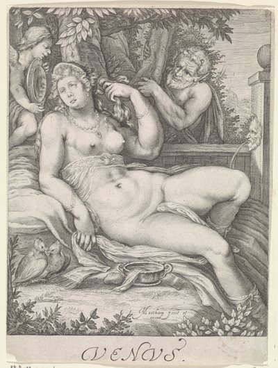 Venus spionert av en satyr Venus (tittel på objekt) av Jacob Matham