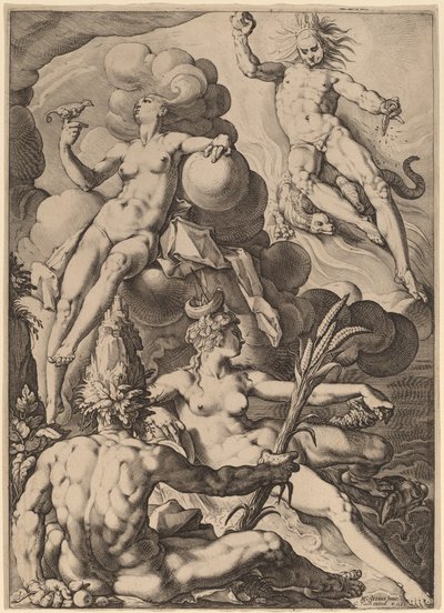 De fire elementene av Jacob Matham after Hendrik Goltzius