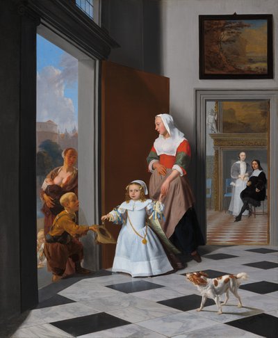 En sykepleier og et barn i en elegant foaje, 1663. av Jacob Lucasz Ochtervelt