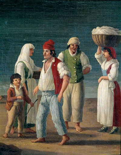 Fiskere og bondekvinner fra Barletta, Italia - Detaljmaleri av Jacob Philipp Hackert dit Hackert d