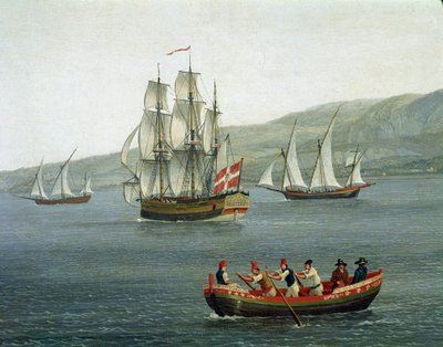Utsikt over skip i Detroit of Messina, Reggio Calabria, Italia - (Skip i rettlinjen av Messina mellom Reggio Calabria og Sicilia) Detaljmaleri av Jacob Philipp Hackert dit Hackert d