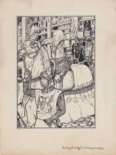 Designillustrasjon for Shakespeares King Lear: King Lear og Cordelia Captured av Jacob Pieter van den Bosch