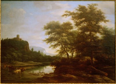 Landskap med en flokk kuer ved dammen av Jacob Salomonsz van Ruysdael