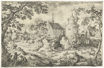 Hjortejakt ved et kapell To hjortejaktscener (serietittel) av Jacob Savery (I)