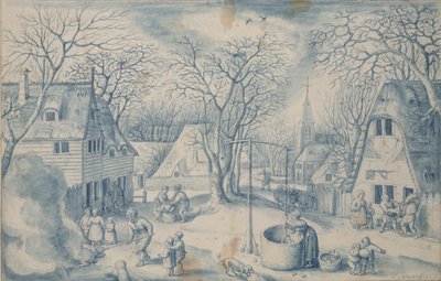En landsbyscene: Vinter, 1500-tallet av Jacob Savery I